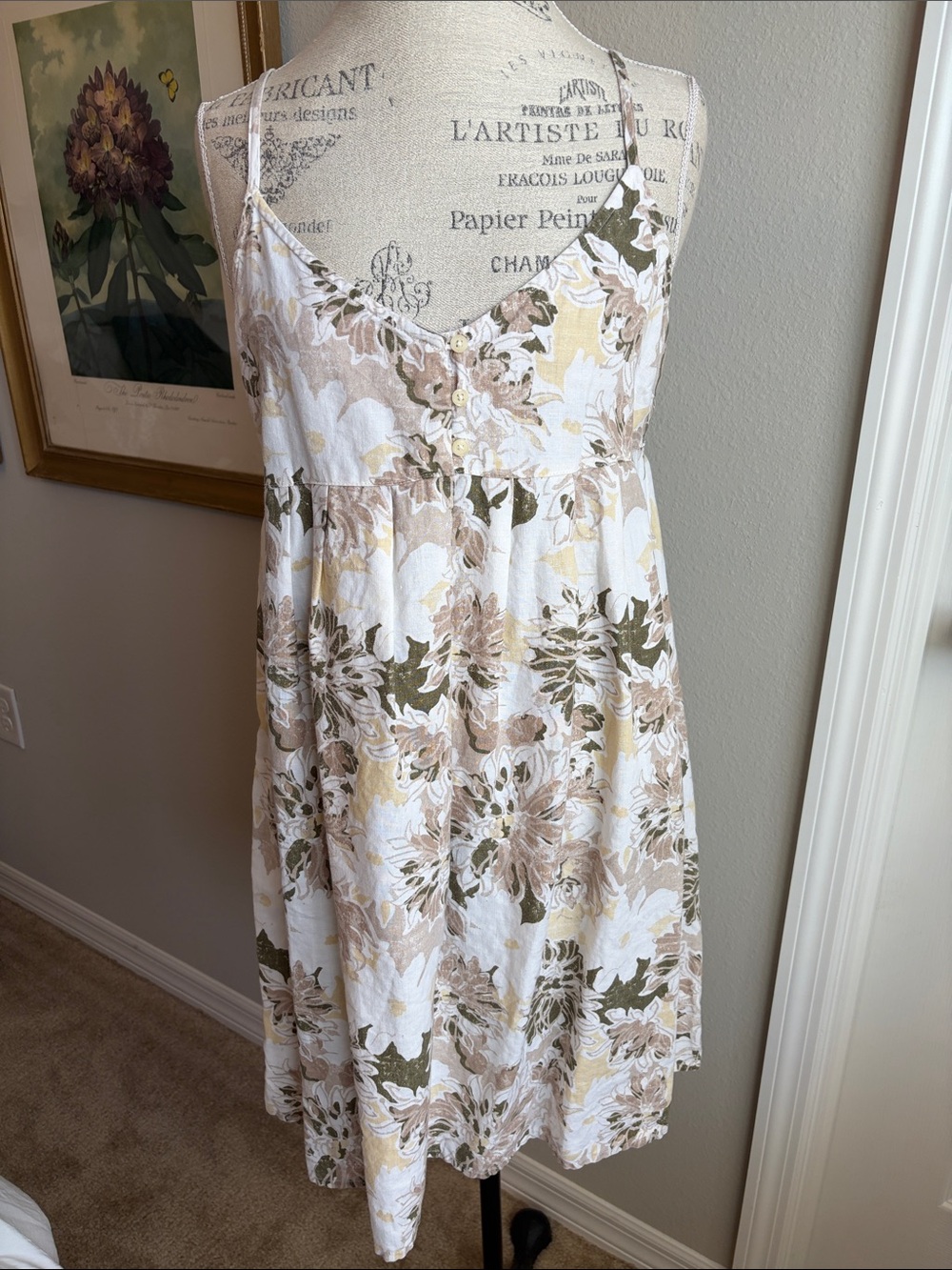 Old Navy Beige, Olive & Teal Floral Tank Dress